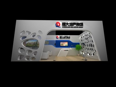 49平米展臺設計制作：一面開口/前衛(wèi)/木質結構/白色，為房產(chǎn)展展商而作（免費使用）