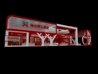 55平米展臺設(shè)計制作：三面開口/現(xiàn)代/型材結(jié)構(gòu)/紅色，為房產(chǎn)展展商而作（免費使用）