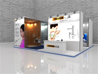 81平米展臺(tái)設(shè)計(jì)制作：二面開口/現(xiàn)代/木質(zhì)結(jié)構(gòu)/白色，為照明展展商而作（免費(fèi)使用）