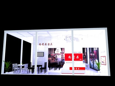 80平米展臺(tái)設(shè)計(jì)制作：二面開口/現(xiàn)代/型材結(jié)構(gòu)/白色，為家具展展商而作（免費(fèi)使用）