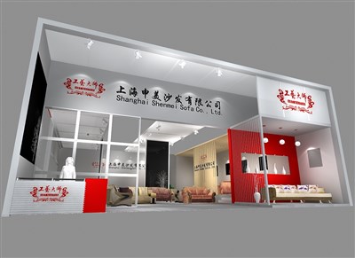 80平米展臺設計制作：一面開口/現(xiàn)代/型材結構/灰色，為家具展展商而作（免費使用）