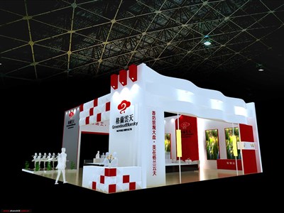 90平米展臺設計制作：三面開口/前衛(wèi)/木質(zhì)結(jié)構/白色，為房產(chǎn)展展商而作（免費使用）