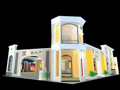 170平米展臺設計制作：三面開口/歐式/木質(zhì)結(jié)構/白色，為房產(chǎn)展展商而作（免費使用）