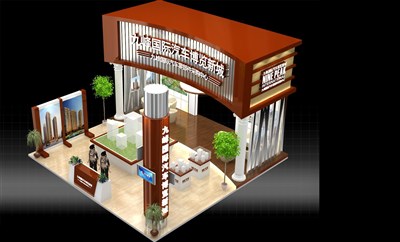 72平米展臺設計制作：四面開口/現(xiàn)代/型材結構/咖啡色，為房產展展商而作（免費使用）