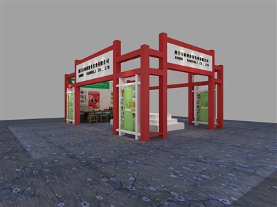 54平米展臺設(shè)計制作：三面開口/現(xiàn)代/木質(zhì)結(jié)構(gòu)/紅色，為茶博會展商而作（免費使用）