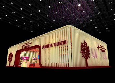 126平米展臺(tái)設(shè)計(jì)制作：一面開(kāi)口/前衛(wèi)/型材結(jié)構(gòu)/米色，為房產(chǎn)展展商而作（免費(fèi)使用）