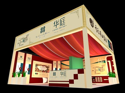 24平米展臺(tái)設(shè)計(jì)制作：二面開(kāi)口/歐式/木質(zhì)結(jié)構(gòu)/米色，為房產(chǎn)展展商而作（免費(fèi)使用）
