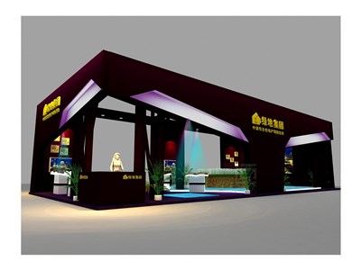 60平米展臺設(shè)計(jì)制作：二面開口/前衛(wèi)/型材結(jié)構(gòu)/咖啡色，為房產(chǎn)展展商而作（免費(fèi)使用）