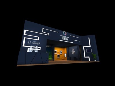 90平米展臺設計制作：一面開口/現(xiàn)代/型材結構/藍色，為房產展展商而作（免費使用）