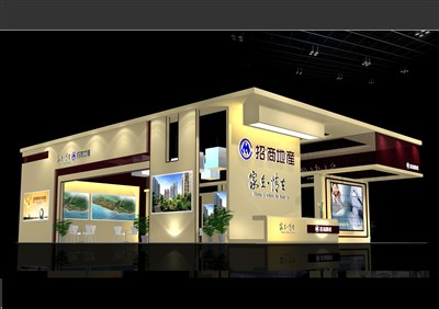 143平米展臺(tái)設(shè)計(jì)制作：三面開口/現(xiàn)代/木質(zhì)結(jié)構(gòu)/米色，為房產(chǎn)展展商而作（免費(fèi)使用）