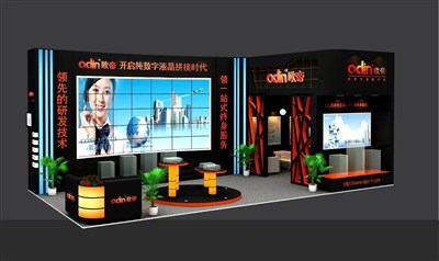 72平米展臺(tái)設(shè)計(jì)制作：二面開口/現(xiàn)代/木質(zhì)結(jié)構(gòu)/黑色，為電子展展商而作（免費(fèi)使用）