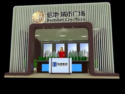49平米展臺設(shè)計制作：三面開口/前衛(wèi)/型材結(jié)構(gòu)/紫色，為房產(chǎn)展展商而作（免費使用）