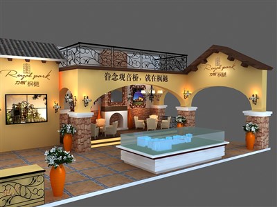 88平米展臺設計制作：三面開口/田園/木質結構/黃色，為房產展展商而作（免費使用）