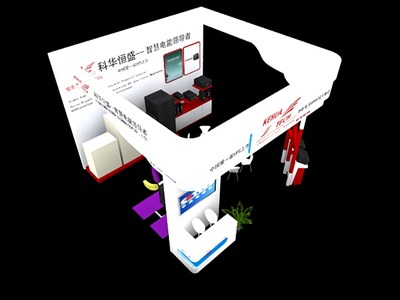 36平米展臺設(shè)計(jì)制作：三面開口/現(xiàn)代/型材結(jié)構(gòu)/白色，為電子展展商而作（免費(fèi)使用）