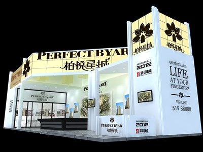 72平米展臺(tái)設(shè)計(jì)制作：二面開口/前衛(wèi)/木質(zhì)結(jié)構(gòu)/白色，為房產(chǎn)展展商而作（免費(fèi)使用）