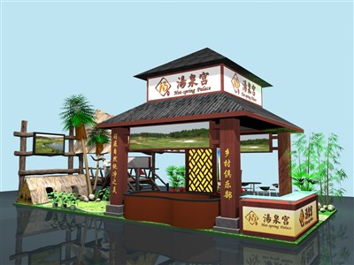 72平米展臺設計制作：四面開口/田園/木質結構/咖啡色，為旅游展展商而作（免費使用）