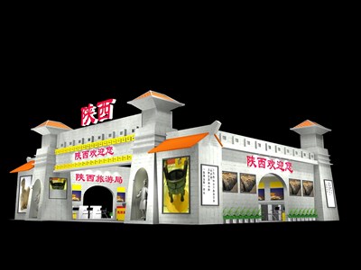 180平米展臺設(shè)計制作：三面開口/中式/木質(zhì)結(jié)構(gòu)/灰色，為旅游展展商而作（免費使用）