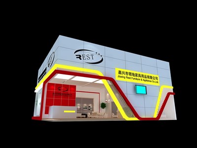 120平米展臺(tái)設(shè)計(jì)制作：二面開(kāi)口/現(xiàn)代/木質(zhì)結(jié)構(gòu)/白色，為建材展展商而作（免費(fèi)使用）