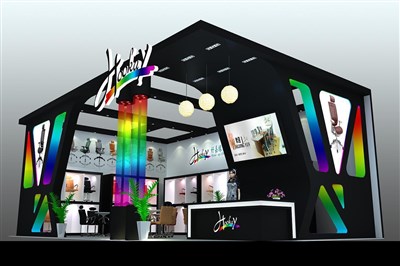 77平米展臺(tái)設(shè)計(jì)制作：二面開口/現(xiàn)代/木質(zhì)結(jié)構(gòu)/彩色，為建材展展商而作（免費(fèi)使用）