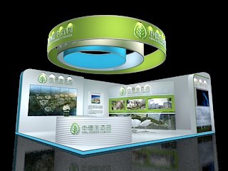 80平米展臺設(shè)計(jì)制作：二面開口/現(xiàn)代/木質(zhì)結(jié)構(gòu)/綠色，為旅游展展商而作（免費(fèi)使用）