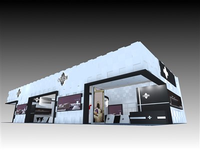 240平米展臺(tái)設(shè)計(jì)制作：三面開口/現(xiàn)代/木質(zhì)結(jié)構(gòu)/白色，為建材展展商而作（免費(fèi)使用）