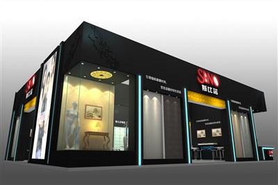 180平米展臺設(shè)計制作：三面開口/現(xiàn)代/木質(zhì)結(jié)構(gòu)/黑色，為建材展展商而作（免費使用）