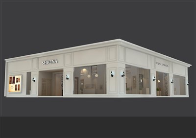 341.2平米展臺設(shè)計(jì)制作：二面開口/歐式/木質(zhì)結(jié)構(gòu)/米色，為建材展展商而作（免費(fèi)使用）