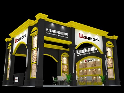 56平米展臺(tái)設(shè)計(jì)制作：三面開口/歐式/木質(zhì)結(jié)構(gòu)/黑色，為建材展展商而作（免費(fèi)使用）