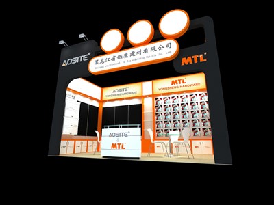 18平米展臺設(shè)計制作：一面開口/現(xiàn)代/木質(zhì)結(jié)構(gòu)/黑色，為建材展展商而作（免費使用）
