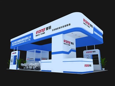 72平米展臺設計制作：四面開口/現(xiàn)代/木質結構/藍色，為建材展展商而作（免費使用）