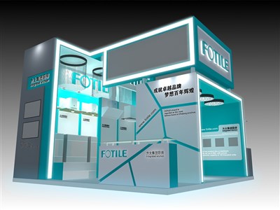 36平米展臺設(shè)計制作：三面開口/現(xiàn)代/木質(zhì)結(jié)構(gòu)/藍(lán)色，為建材展展商而作（免費使用）