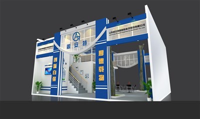 100平米展臺設(shè)計制作：二面開口/現(xiàn)代/木質(zhì)結(jié)構(gòu)/藍(lán)色，為建材展展商而作（免費(fèi)使用）