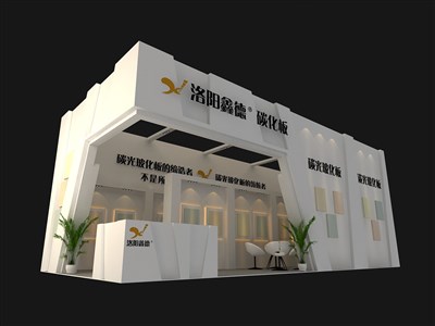 55平米展臺設(shè)計(jì)制作：二面開口/現(xiàn)代/木質(zhì)結(jié)構(gòu)/白色，為建材展展商而作（免費(fèi)使用）