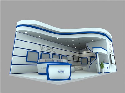 72平米展臺(tái)設(shè)計(jì)制作：二面開口/現(xiàn)代/木質(zhì)結(jié)構(gòu)/藍(lán)色，為綜合展展商而作（免費(fèi)使用）