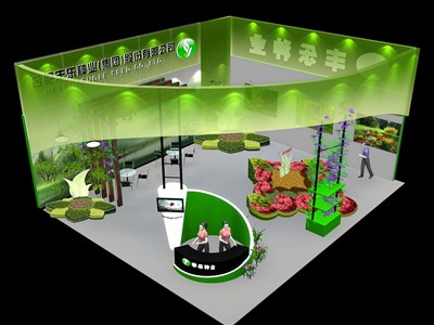 120平米展臺設(shè)計制作：二面開口/現(xiàn)代/木質(zhì)結(jié)構(gòu)/綠色，為綜合展展商而作（免費(fèi)使用）