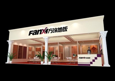 72平米展臺(tái)設(shè)計(jì)制作：一面開口/歐式/木質(zhì)結(jié)構(gòu)/米色，為建材展展商而作（免費(fèi)使用）