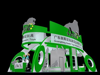 72平米展臺設計制作：四面開口/現(xiàn)代/木質結構/綠色，為綜合展展商而作（免費使用）