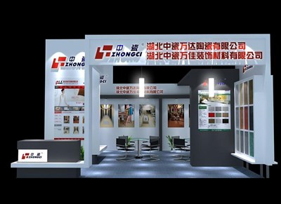36平米展臺設(shè)計制作：二面開口/現(xiàn)代/木質(zhì)結(jié)構(gòu)/灰色，為建材展展商而作（免費使用）