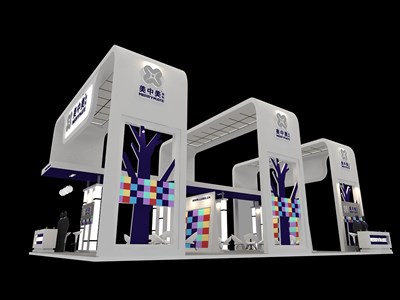 126平米展臺設(shè)計制作：四面開口/現(xiàn)代/木質(zhì)結(jié)構(gòu)/白色，為建材展展商而作（免費使用）