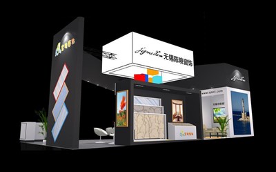 72平米展臺設計制作：三面開口/現(xiàn)代/木質結構/黑色，為建材展展商而作（免費使用）