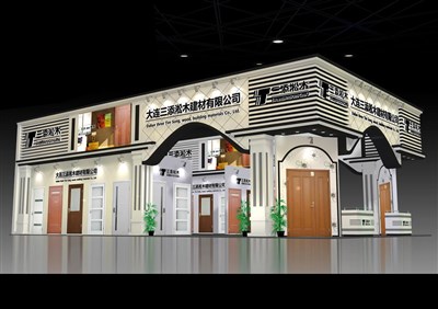 135平米展臺(tái)設(shè)計(jì)制作：三面開口/歐式/木質(zhì)結(jié)構(gòu)/白色，為建材展展商而作（免費(fèi)使用）