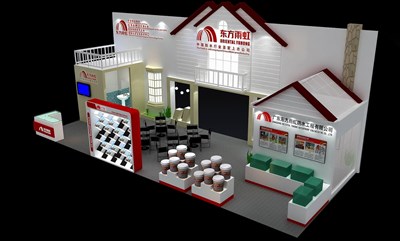 90平米展臺設計制作：三面開口/田園/木質結構/白色，為建材展展商而作（免費使用）