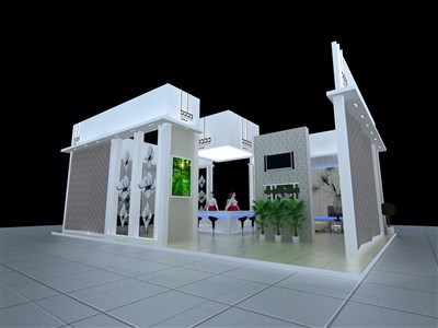 108平米展臺設計制作：二面開口/現代/木質結構/白色，為建材展展商而作（免費使用）
