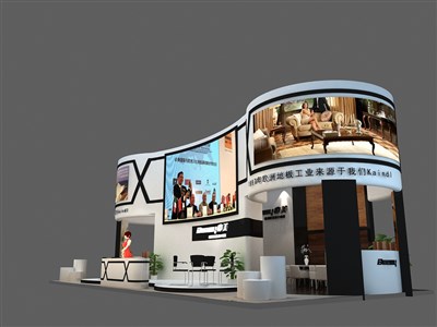 72平米展臺設計制作：三面開口/現(xiàn)代/木質結構/白色，為建材展展商而作（免費使用）
