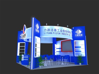 36平米展臺(tái)設(shè)計(jì)制作：三面開(kāi)口/現(xiàn)代/木質(zhì)結(jié)構(gòu)/藍(lán)色，為建材展展商而作（免費(fèi)使用）
