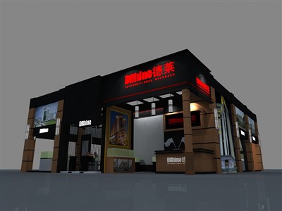 180平米展臺設(shè)計制作：三面開口/現(xiàn)代/木質(zhì)結(jié)構(gòu)/紫色，為建材展展商而作（免費使用）