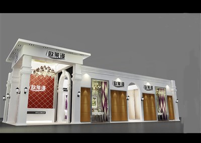 90平米展臺(tái)設(shè)計(jì)制作：二面開口/歐式/木質(zhì)結(jié)構(gòu)/白色，為建材展展商而作（免費(fèi)使用）