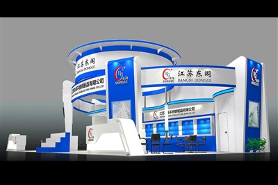 135平米展臺設(shè)計制作：三面開口/現(xiàn)代/木質(zhì)結(jié)構(gòu)/藍(lán)色，為建材展展商而作（免費使用）