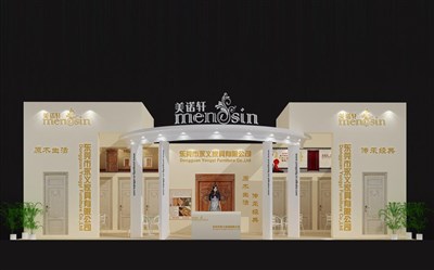 58.5平米展臺設計制作：一面開口/歐式/木質結構/白色，為建材展展商而作（免費使用）