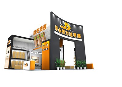 80平米展臺設(shè)計制作：三面開口/現(xiàn)代/木質(zhì)結(jié)構(gòu)/灰色，為建材展展商而作（免費使用）